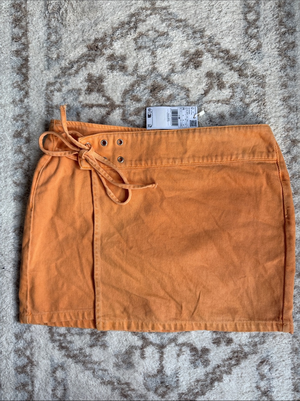 Mango Orange Tie-Front Denim Mini Skirt